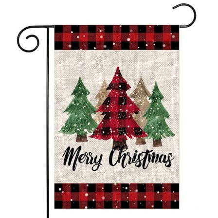 God Jul Trädgård Flagga Röd och Svart Rutig, 12×18