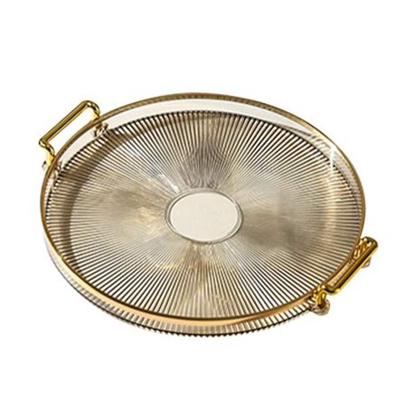 Rundt Brett med Håndtak Flerbruks Gjennomsiktig Rundt Serveringsbrett for Brød Frukt Dessert Snacks Kjøkken Bad Amber Gull