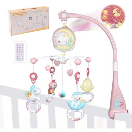 Vauvan mobile pinnasänkyyn, 360° pyörivä musiikkimobile pinnasänkyyn valolla, roikkuvat pyörivät helistimet, soittorasia