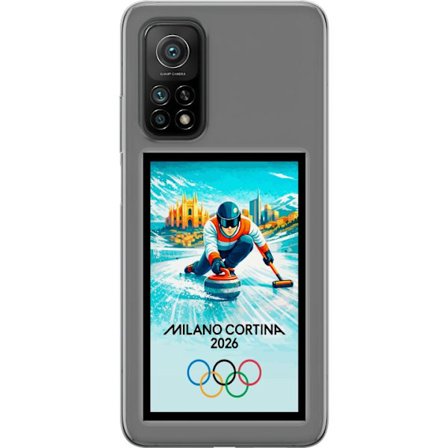 Kompatibelt Mobildeksel til Xiaomi Mi 10T 5G Ishockeyillustrasjon med spillere i bevegelse på isen, Milano Cortina 2026, Milan-landemerker og olympisk