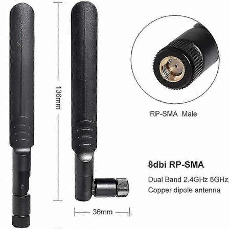 2x8dBi 2.4/5/5.8GHz Dual Band WiFi RP-SMA Antenn + 2xU.FL/IPEX till RP SMA Hona Pigtail Kabel för Mini PCIe Kort Trådlösa Routers PC Repeater 