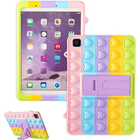 Farge Hjerte for Samsung Galaxy TabA 10.1" Deksel 2019SM-T510/T515 Tegneserie Morsom Kawaii Søt Silikon Morsomt Deksel Mote Unik Fidget for Barn 