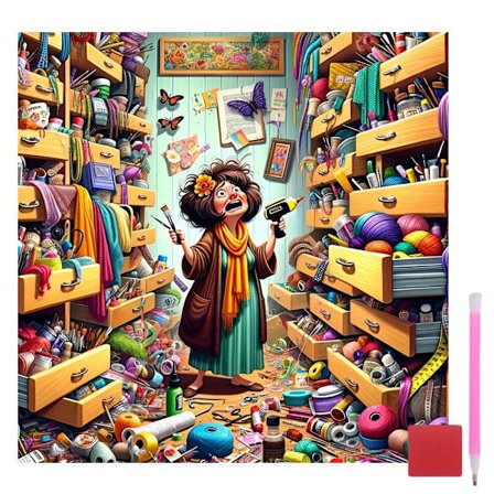 Diamond Art Kits til voksne begyndere, Rodet Opbevaringsrum DIY Fuld Runde Drill Diamond Painting Kits, Mal efter Diamanter Prikker Gem Art, Hjem 