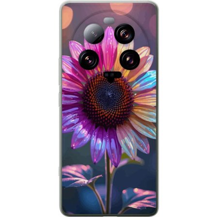 Kompatibelt Mobildeksel til Xiaomi 13 Ultra Irideserende blomst med glitrende kronblad i rosa lilla og gull mot myk bokeh bakgrunn