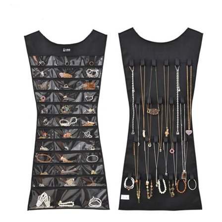 Smyckesklänning/smyckesförvaring med plastfack och krokar