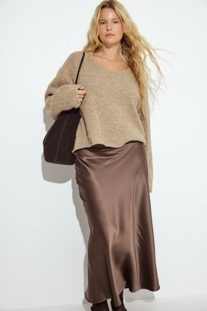 NA-KD Satin Midi Skirt - Satin nederdele - Brun - EU 40