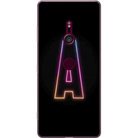 Kompatibel Mobilcover til Sony Sony Xperia XZ3 Minimalistisk neonbogstav A i regnbuefarvet lys mod sort baggrund i moderne typografisk stil