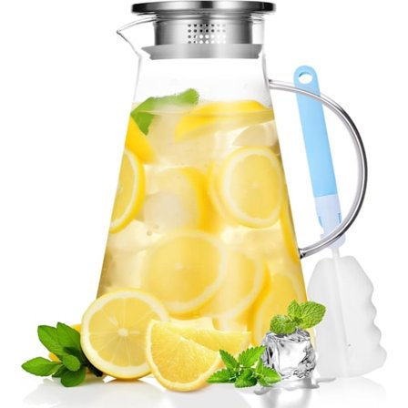 1900 ml lasinen vesikannu kannella, lasikannu, lasikarahvi, lasipikari, jääteekannu, kylmille tai kuumille juomille