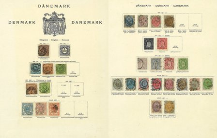 Danmark - Samling af ældre frimærker på 2 albumsider - Stemplet