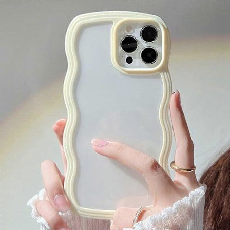 Vågrörelse Ram Transparent Skal för iPhone 14 Pro Telefonfodral, Söt Vågrörelse Ram Smalt Passform Stötsäker Telefon Genomskinlig Mjuk Snygg 