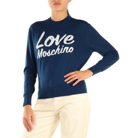 Love Moschino Round-neck Strik Blå, Dame