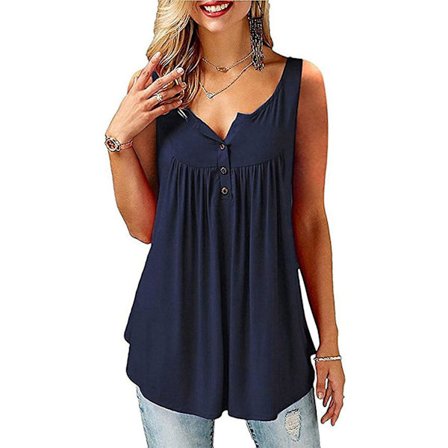 Kvinnor Casual V-ringad Plisserad Tunika Toppar Skjortor Blus