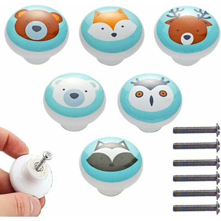 6 st Kökshandtag i Keramik Barnmöbler Knopp Djur Köksdörrknopp Blå Porslin Söt Lådhandtag