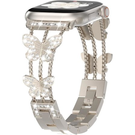 Armband kompatibel med Apple Watch Dam Sparkling Butterfly Fashion Metall Bling Rostfritt Stål Länkband Ersättningsband