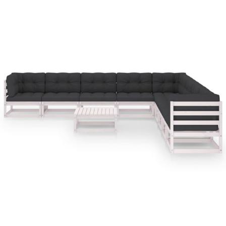 Vidaxl Loungegrupp Med Dynor 10 Delar Vit Massiv Furu Vit
