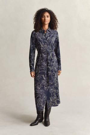 GANT Damen Hemdblusenkleid mit Blumen-Print (42) Marineblau