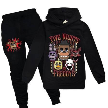 Barn Teddy Bear Sportswear Sæt Langærmet Trøje Med Hætte Top Lange Bukser Fnaf Casual Sportstøj Gave Sort 7-8 År Black 7-8 Years Black