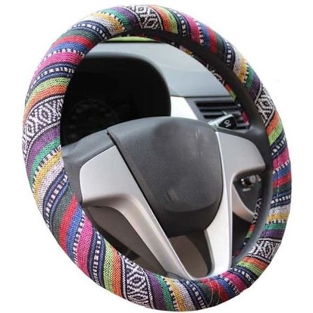 Rattdeksel, Rattdeksler Etnisk Stil Grovt Linstoff, Passer til et ratt fra 37" til 38,25 cm.