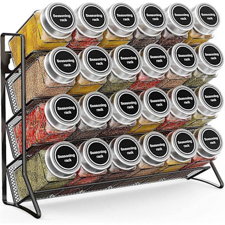1 stk. 3-lags krydderhylle, frittstående, krydderorganisator for benk, metall krydderflaskeorganisator