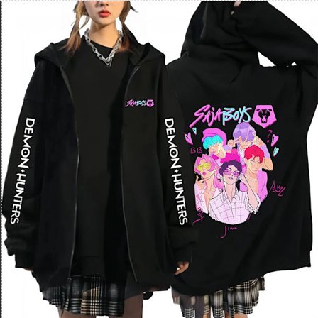 Kuuma K-pop Demon Hunters vetoketjullinen huppari 2025 elokuva Mira Rumi Zoey -villapaita miesten naisten rento ylisuuri vaatetus hupparit