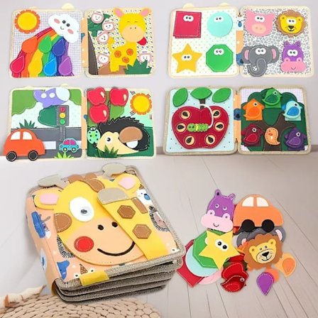 Baby Filt Aktivitetsbok – Stillebok for tidlig læring, Rivsikker og tyggbar Montessori-stoffleke