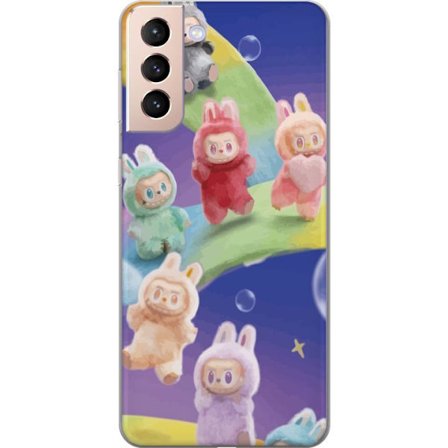 Yhteensopiva Puhelinkuori Samsung Galaxy S21 La.bubu sateenkaari juliste la.bubu hahmo pupu asu lelut söpö pastelli värikäs anime tyyli suunnittelu ta