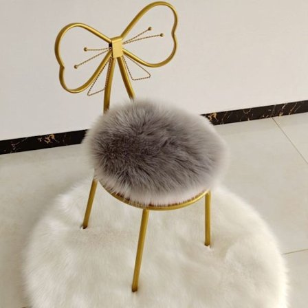 (Grå) Premium Rund Falsk Fåreskind Sædepude - 45cm Pludset Stol