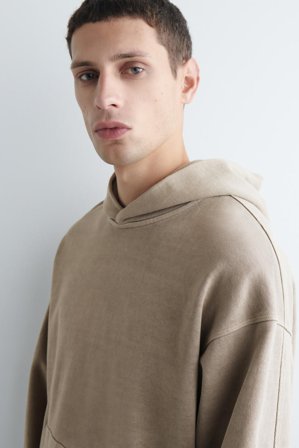 COS Men's Sudadera Con Capucha De Punto De Algodón Lavado in Beige