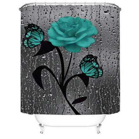 Duschdraperi badrumsgardin badrumsgardin grön ros serie 3D digitaltryck utan stansning 180*180 cm