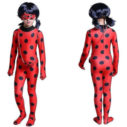 Jenter Marihøne Cosplay Kostymesett Halloween Party Jumpsuit Karnevalskostyme med Bind for Øynene, Parykk, Veske 130(120-130CM) (Uten hår)