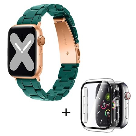 Apple Watch SE 2022 (40mm) klockarmband med 3 pärlor i resin och genomskinligt hölje - Mörkgrön