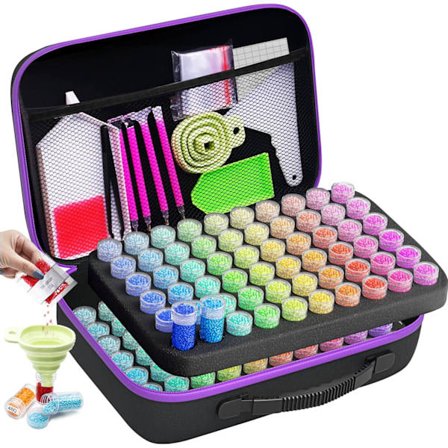 5D Diamantkunst opbevaringskasser med 120 rum, 162 stk. Diamantkunsttilbehør og værktøjssæt med penne til voksne - Ingen diamanter