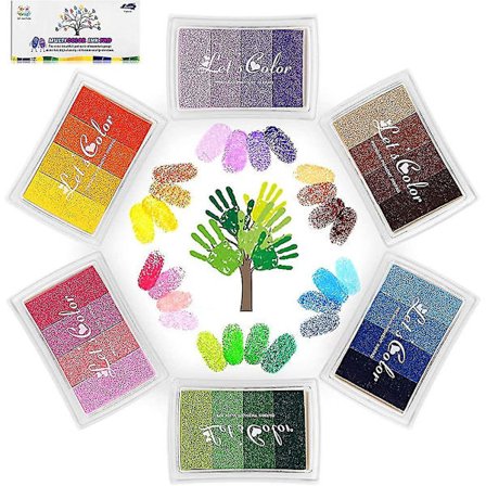 24 farver blækpude sæt, fingeraftryk blækpude ikke-giftig vaskbar blækstempelpude