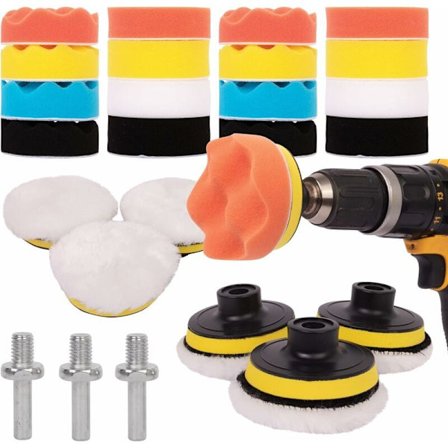 25-delars bilsats för polering - Poleringsskiva för M10/M14-borr, sladdlösa skruvdragare och polermaskiner - Olika mjukhetsnivåer