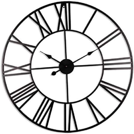 Metallväggklocka med romerska siffror, premium vintage väggpendlar, tyst, batteridriven väggklocka, svart, 40 cm