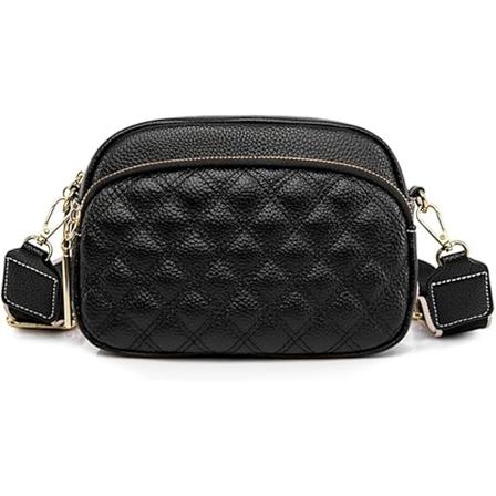 Dam äkta läder mobiltelefon axelväska crossbody väska axel mobiltelefon väska liten modern bred axelrem 3 fack väska