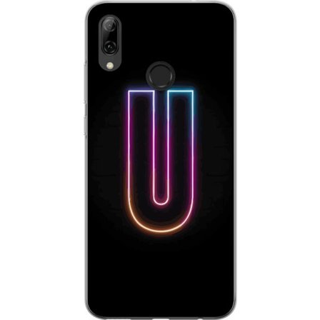 Yhteensopiva Puhelinkuori Huawei Huawei P smart 2019 Minimaalinen neonkirjain U kirkkaalla valaistustehosteella mustaa taustaa vasten