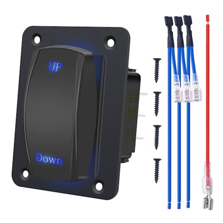 7-benet spil UP/NED Momentær vippekontakt med jumperledning og panel, vandtæt blåt lys 20A 12V Laser ON-Off-ON kontakt
