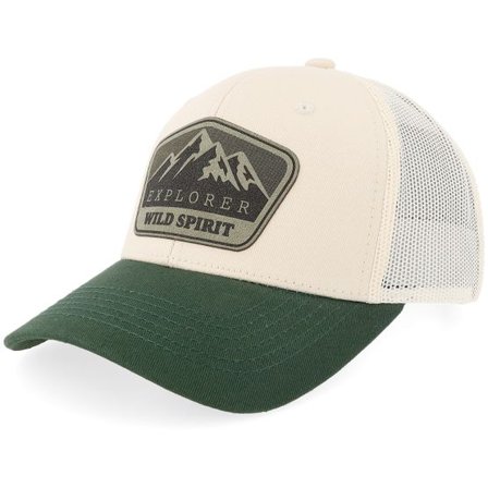 Wild Spirit - Beige trucker Keps - Mountain Explorer Green Patch Wide Stone/Dark Green Trucker @ Hatstore