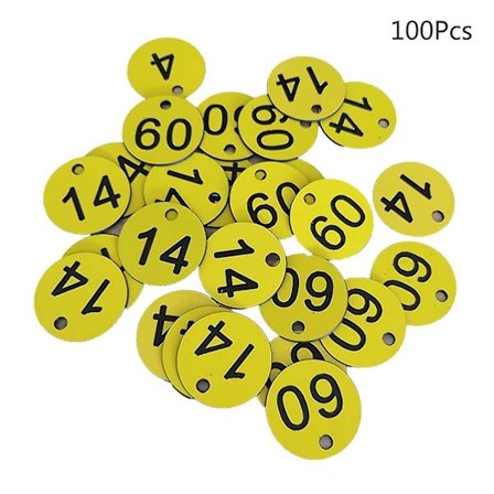 100 stk Plast ID-nummerbrikke 1-100 Graverte Nummer ID-brikke Farget For Nøkkelring hg Gul