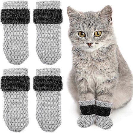 4 stk. Kattefodbeskyttere Anti-ridse Kattefødder Beskyttere Killinge Pote Ærmer Katte Støvler Sko Sokker Klokapsler - God