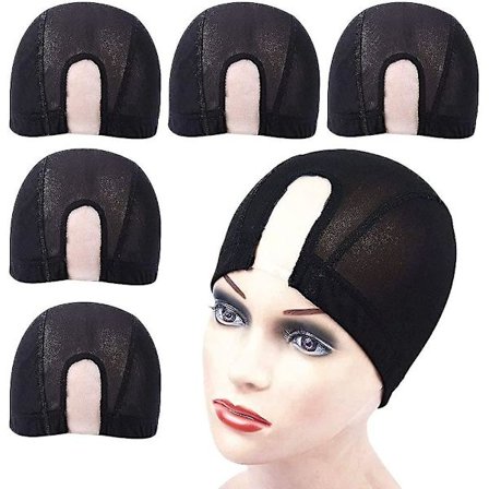 5 stk Svarte Parykkhetter U Del Mesh Dome Parykk Nylonhetter med Elastisk Strikk