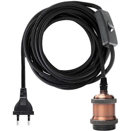 E27 Sokkel med Bryter, 1,2 Meter Kabel Stoff Elektrisk Ledning for Pære Sokkel/ Edison Retro Pendel Lys Vintage Lampe Adapter Rød Kobber