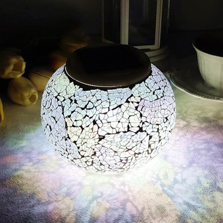 Solar glas boll bordslampa missfärgad sol mosaik sprucken glas bordslampa vattentät LED nattljus sovrum innergård Halloween juldekoration