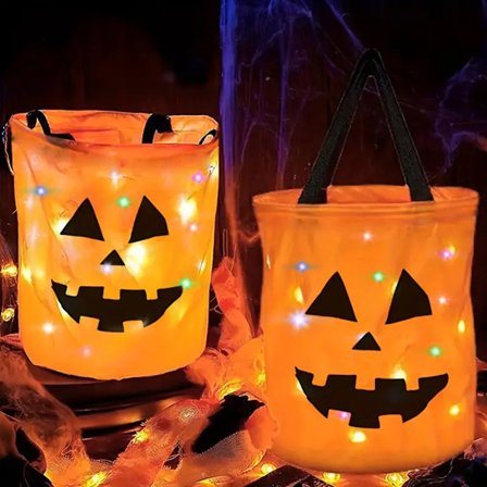 Halloween hehkuva kurpitsalyhty-kassi, karkkipussi karkki vai kepponen -kierrokselle, juhlakoriste ja loma-asusteet, Halloween-koriste