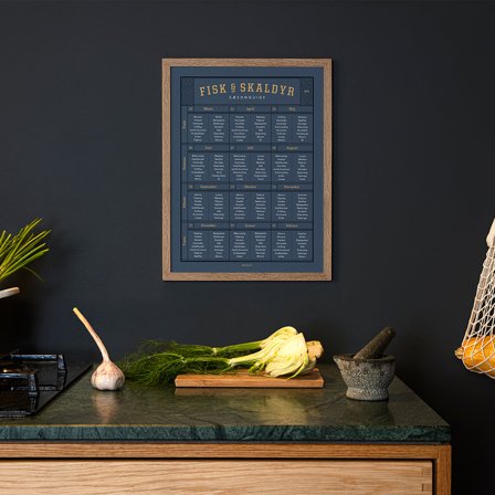 Plakat med Årstidernes fisk & skaldyr fra Gehalt — Stilren sæsonguide