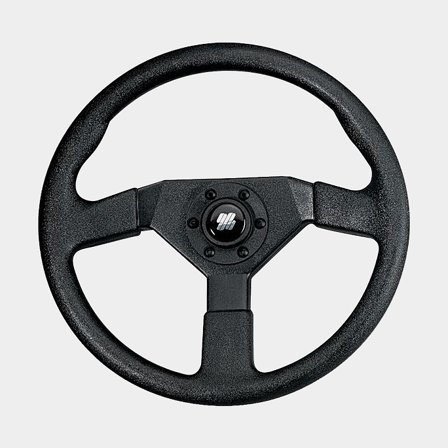 Timón lancha a motor Ultraflex Rally V38B, plástico, Ø350 mm, con cubo, compatible con eje de timón de 3/4′′ (19 mm), negro