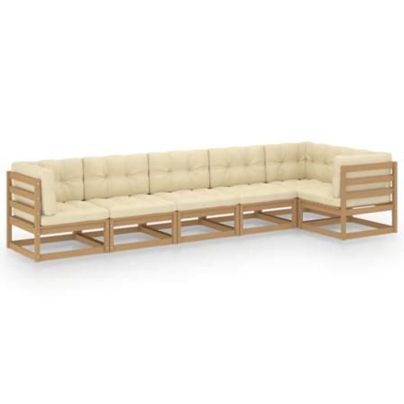 Vidaxl Loungegrupp Med Dynor 6 Delar Massiv Furu Brun