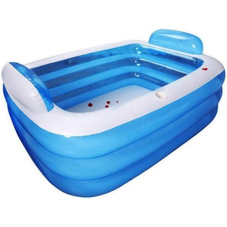 Oppblåsbar Pool - PVC-basseng for barn og voksne - Perfekt utendørs plaskebasseng for hage, terrasse, balkong - Rektangulær - Blå (150 x 105 x 5