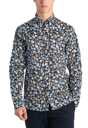Lindbergh AOP floral Shirt L/S Skjortor Herr Blå L